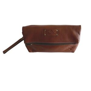 Patricia Nash Valerie‎ Foldover Leather Wristlet Pouch Clutch Bag Zip Top Brown